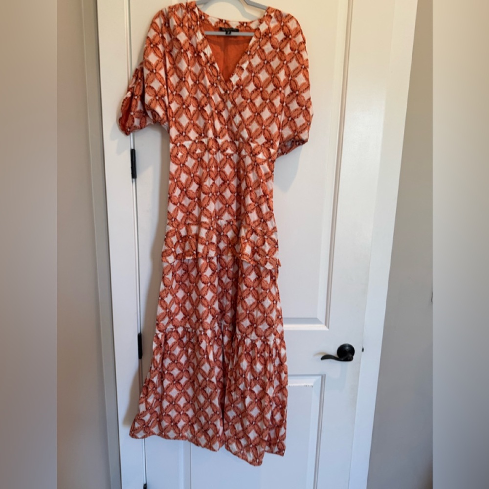 INC International Concepts Orange and White Printed Maxi Dress